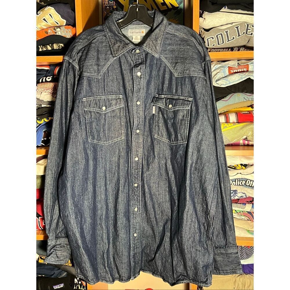 SOLD Carhartt Western Pearl Snap Ironwood Denim Work Shirt 2XLT